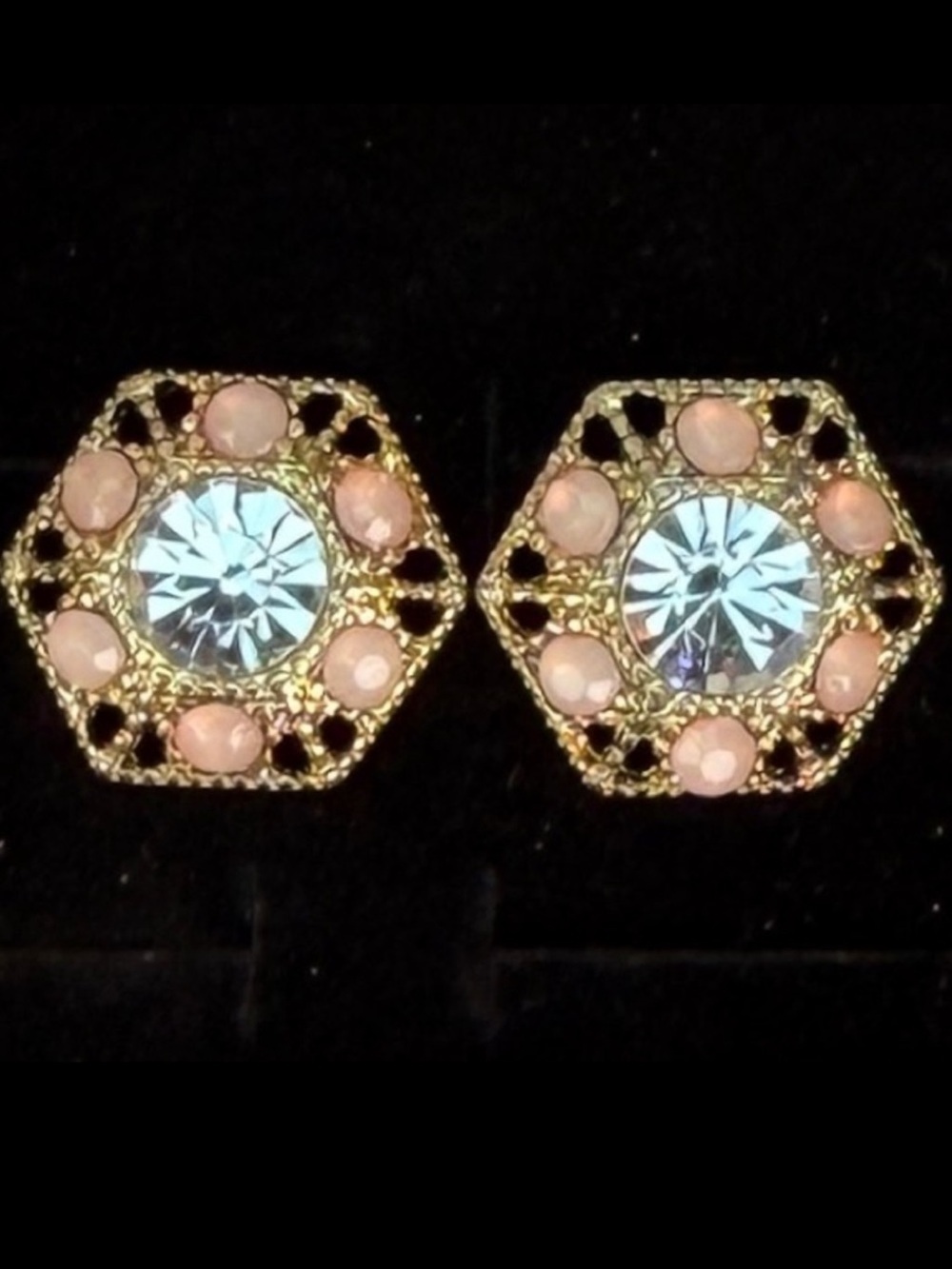 Vintage aged goldtone, bling pierced post earrings